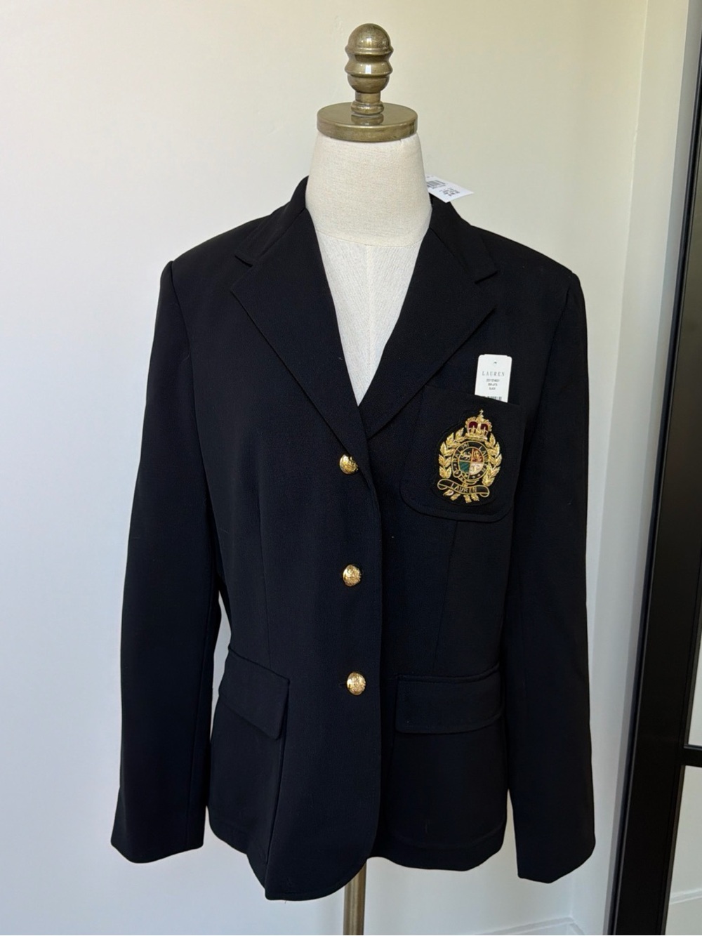 NWT Vintage Ralph Lauren Black Blazer with Gold Crest Patch